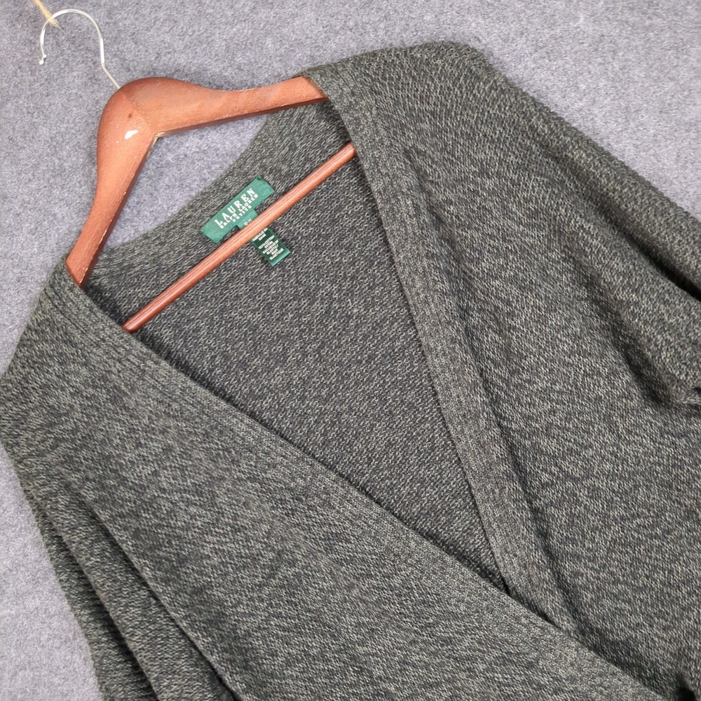 Ralph Lauren Petite Large Olive‎ Green Marl Cotton Surplice Cardigan Sweater